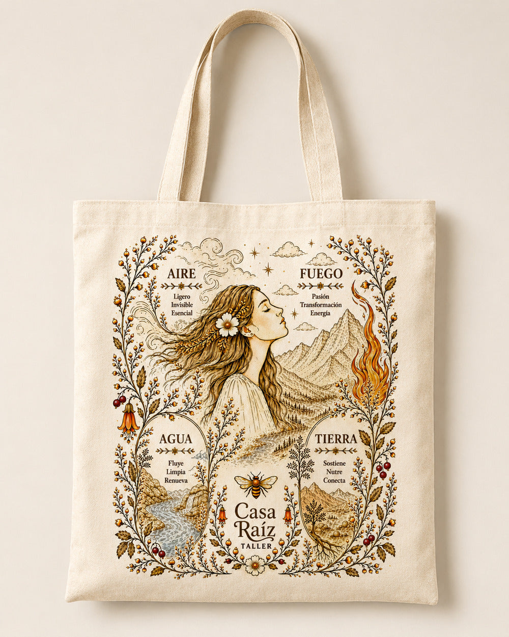 Tote Bag de Algodón "Los Cuatro Elementos" – Ilustración de Autor